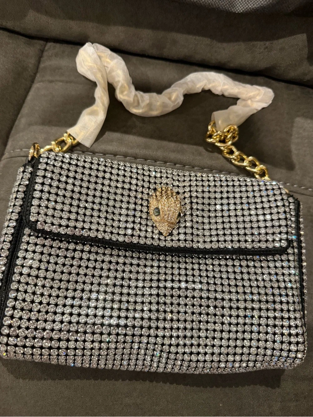 New Kurt Geiger Crystal-Embellished Black Shoulder Bag 8.5 inch by 6.5 inch